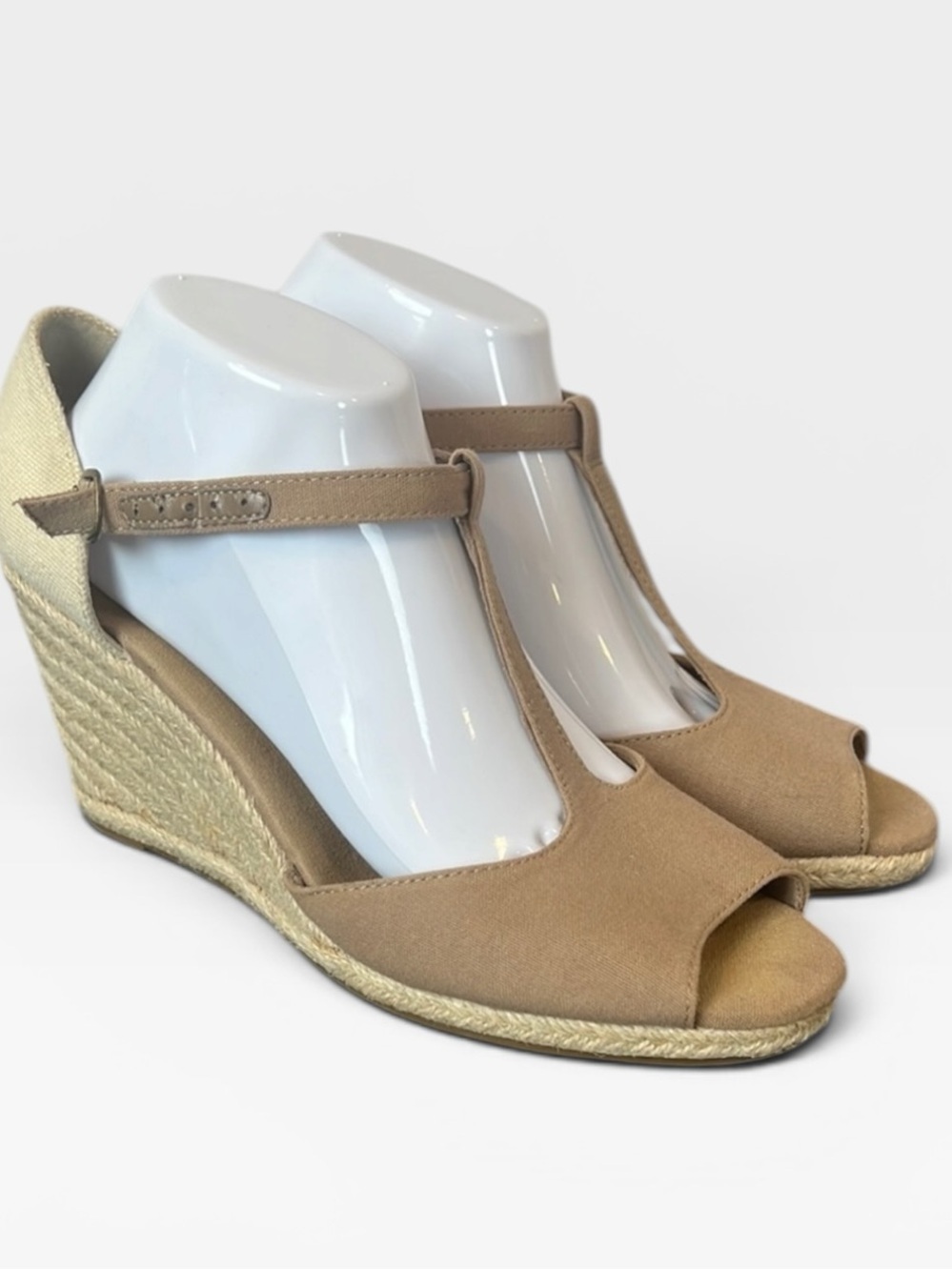 Naturalizer Derby Espadrille Wedge Sandals Tan T-Strap Summer Size 10M